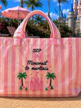 Pink Striped Tote Bag — Monorail to Martinis Embroidered Design